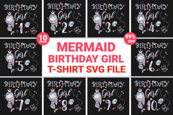 Mermaid Birthday Girl T-shirt SVG Design