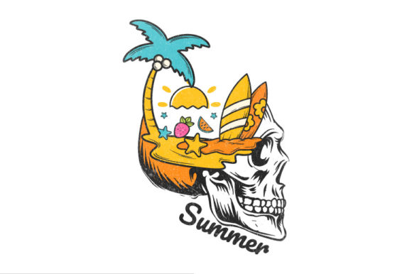 Skull Summer Beach SVG T-shirt Design: Graphics & Crafts