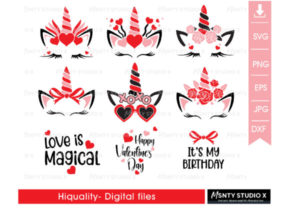 Valentine Unicorn Bundle Svg Graphics